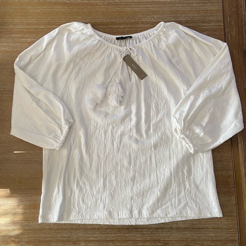 J. Crew Embroidered Tassel Tie Blouse
